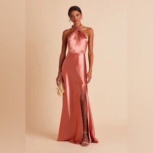 NWT Birdy Grey Monica Halter Dress in Shiny Satin Terracotta